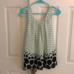 Sleeveless seafoam green with black polkadot top